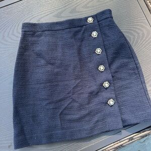 Ann Taylor Tweed Midnight Blue Mini Skirt with Floral Pearl Buttons